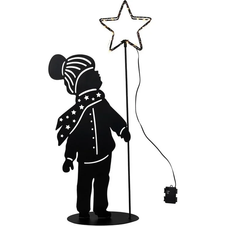 Spetebo LED Dekofigur LED Metall Weihnachts Aufsteller Kind mit Stern - 60 cm, Timer, LED fest integriert, warm weiß, Deko Silhouetten Bild warmweiß beleuchtet mit Timer Batterie – Bild 2