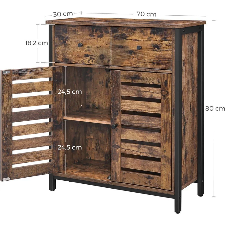 Vasagle 'LSC86BX' Beistellschrank, Sideboard mit Regalebene und Schublade, Küchenschrank, mit Lamellentüren, Wohnzimmer, Schlafzimmer, Arbeitszimmer, Büro, Flur, Industrie-Design, Vintage, Dunkelbraun, 80 x 68,6 x 30 cm – Bild 3
