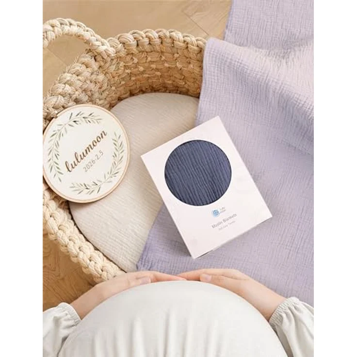 Lulu moon Musselin Decke Baby - Atmungsaktive Babydecke,Baby Decken Neugeborenen,Weiche Krabbeldecke für Kinder,Musselin Schlafdecken für Kleinkinder Mädchen Junge 120x120 cm (Blue) – Bild 3