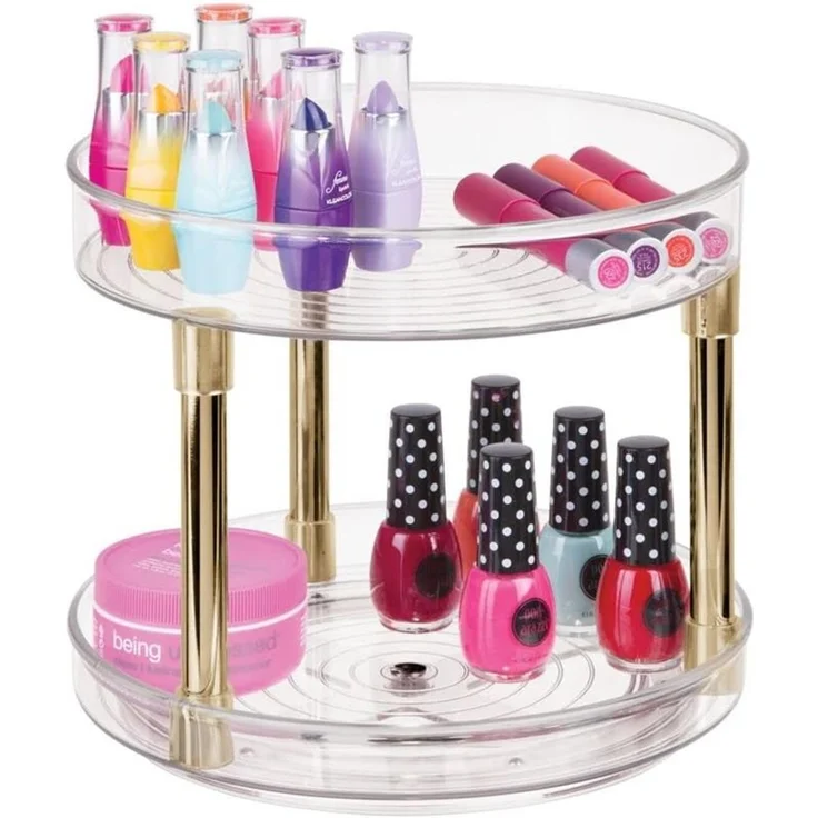 Drehbares Kosmetiktablett Ablage Organizer rund mDesign durchsichtig/Messing – Bild 5