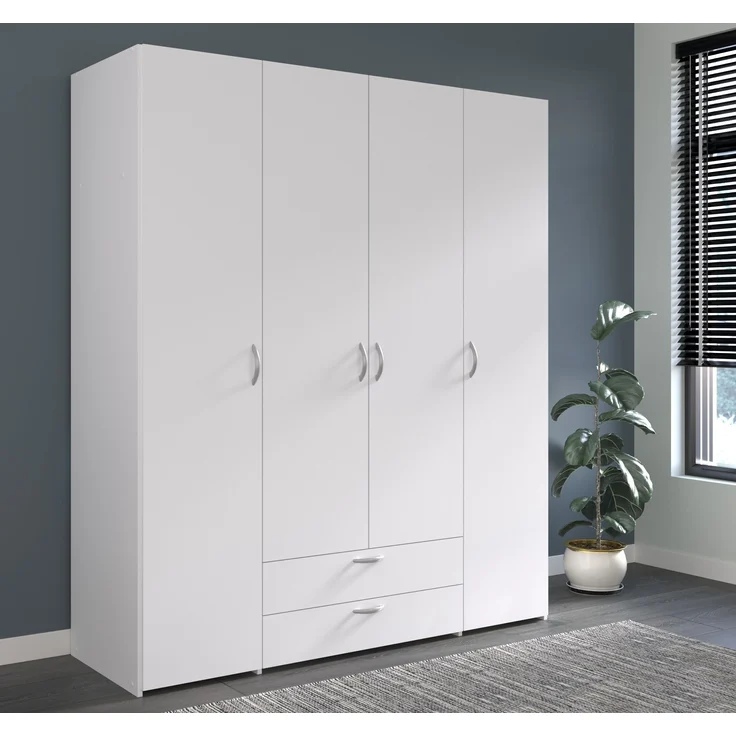 Kleiderschrank >Daily 1< 2 Schubladen, 4 Türen, in Weiss - 160x185x51cm (BxHxT) – Bild 2