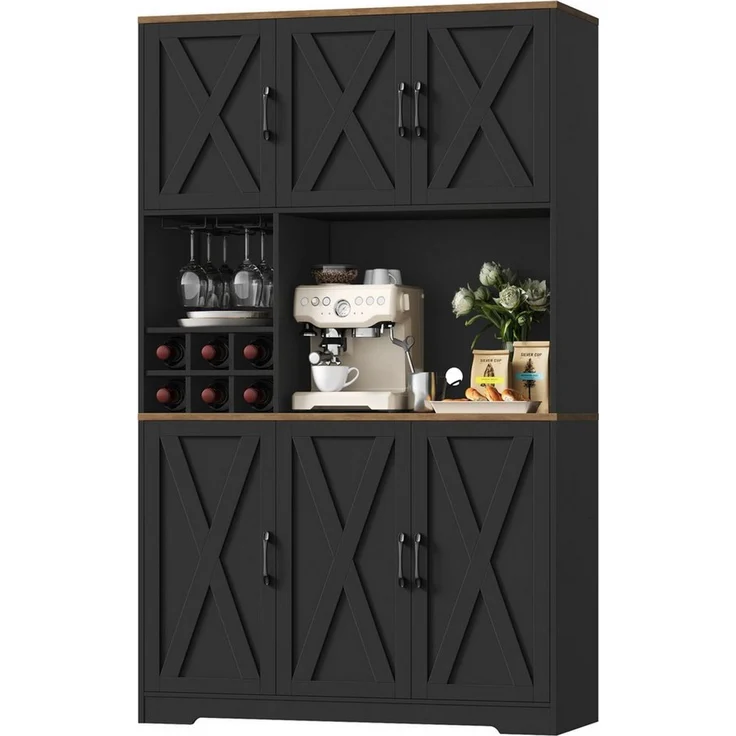 HOMECHO Küchenbuffet Küchenschrank mit Arbeitsplatte Buffetschrank mit 6 Türen Flaschenhalter und Glashalter 180 x 106 x 37 cm – Bild 5