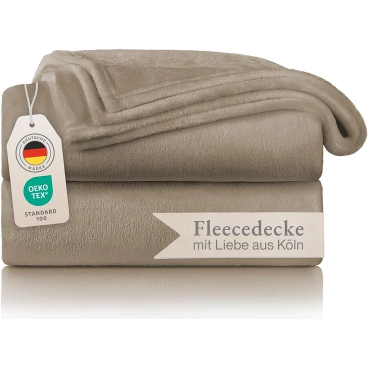 Blumtal Kuscheldecke flauschig - Oeko-TEX zertifizierte Fleecedecke 130x150 cm - Wohndecke 130x150 cm - Taupe Decke - Wohn- & Kuscheldecke - Fleecedecke Taupe – Bild 1