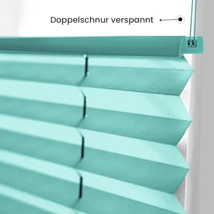 Sonello Plissee Klemmfix ohne Bohren 55cm x 100cm Türkis Faltrollo Plisseerollo Jalousie für Tür & Fenster Blickdicht Sichtschutz Sonnenschutz Fertifplissee Rollo – Bild 3