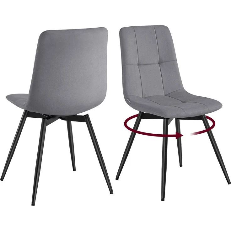 VASAGLE Esszimmerstühle, 360° Drehbar, aus Samt, Ergonomische Polsterstühle, 2er Set, 43 x 52 x 83 cm, für Esszimmer und Wohnzimmer, Schiefergrau, TYRA Kollektion KDC197G101