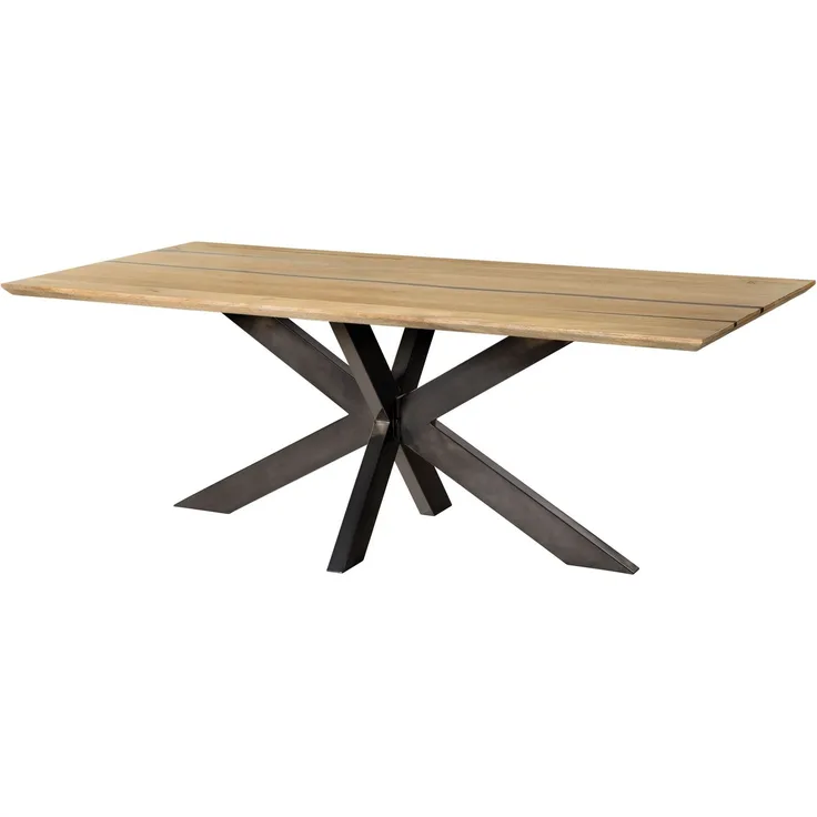 Esstisch Mango 200x100x74 natur lackiert / Epoxid schwarz, Kreuzgestell anthrazit glänzend EPOXY