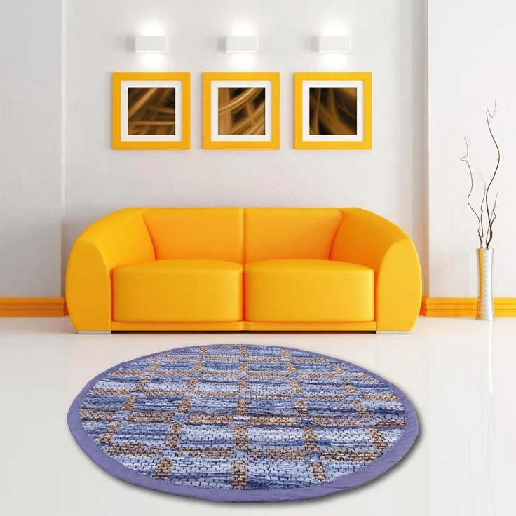 Teppich Läufer Matte Unterlage Vorleger Fußabtreter, breite Auswahl an modernen Fleckerl- und Baumwollteppichen (150cm Ø / Jeans Square) – Bild 1