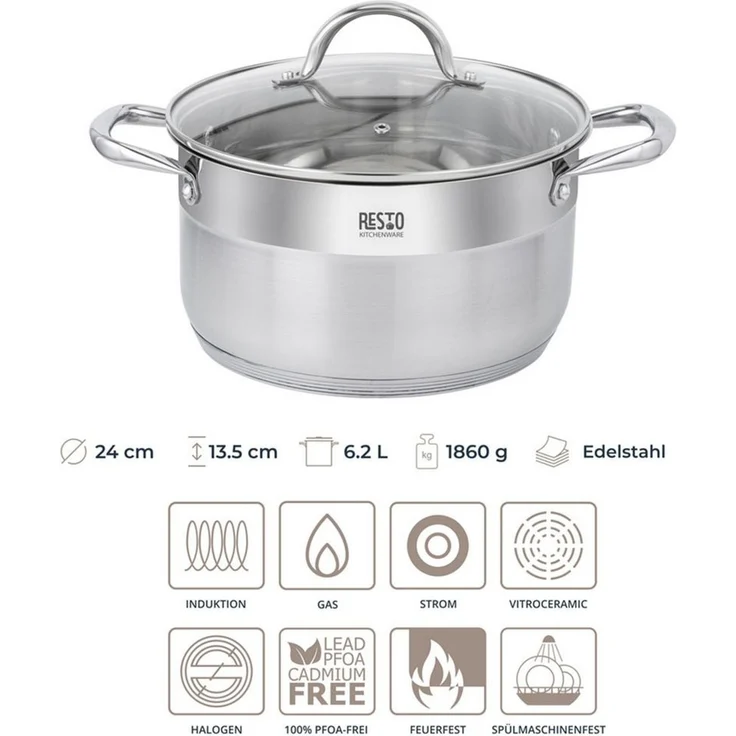 RESTO Kitchenware Kochtopf Rigel, Topf spülmaschinenfest, Edelstahl 18/10 (2-tlg), mit hitzebeständigem Glasdeckel, im Geschenkkarton – Bild 3