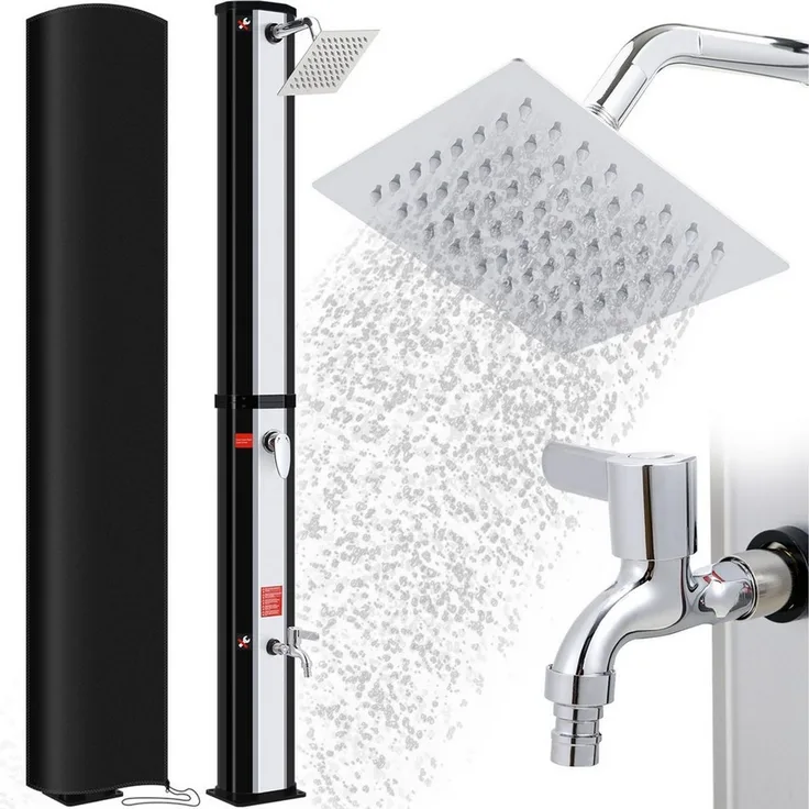 TLGREEN Solardusche Gartendusche ohne Strom mit 360° Oberkopf-Duschkopf & 210D Schutzhülle (40L Pooldusche Campingdusche bis 60°C warmes Wasser, mit unabhängigem Wasserhahn & Gartenschlauch-Anschluss), (ohne Handbrause)