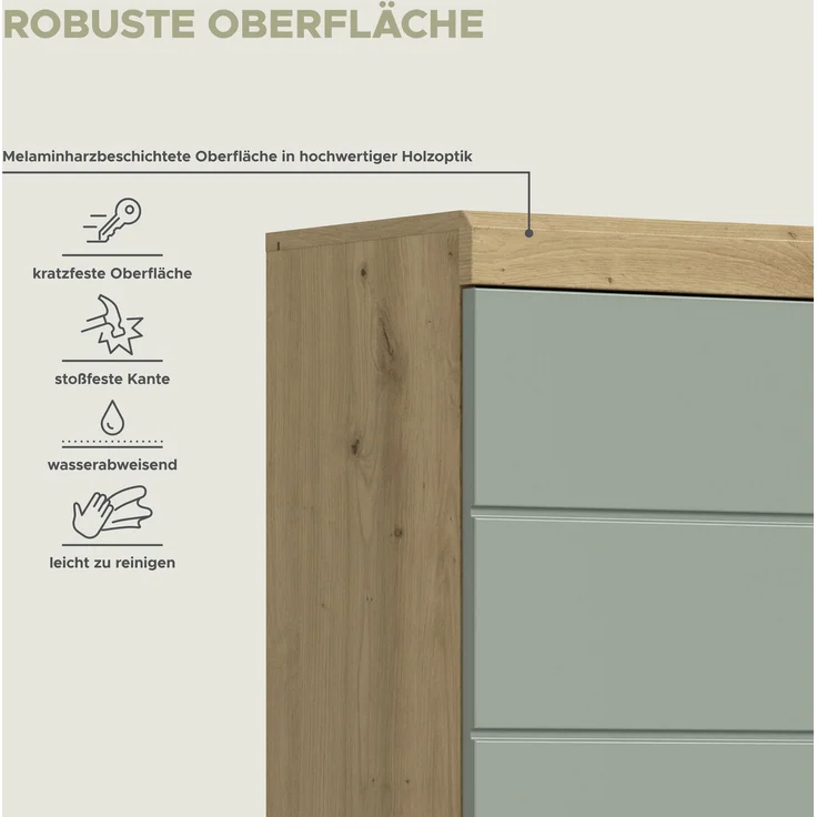 Xonox Scout Badmidischrank (B/H/T: 74x141x31 cm) in Salbei und Artisan Eiche Nachbildung – Bild 11