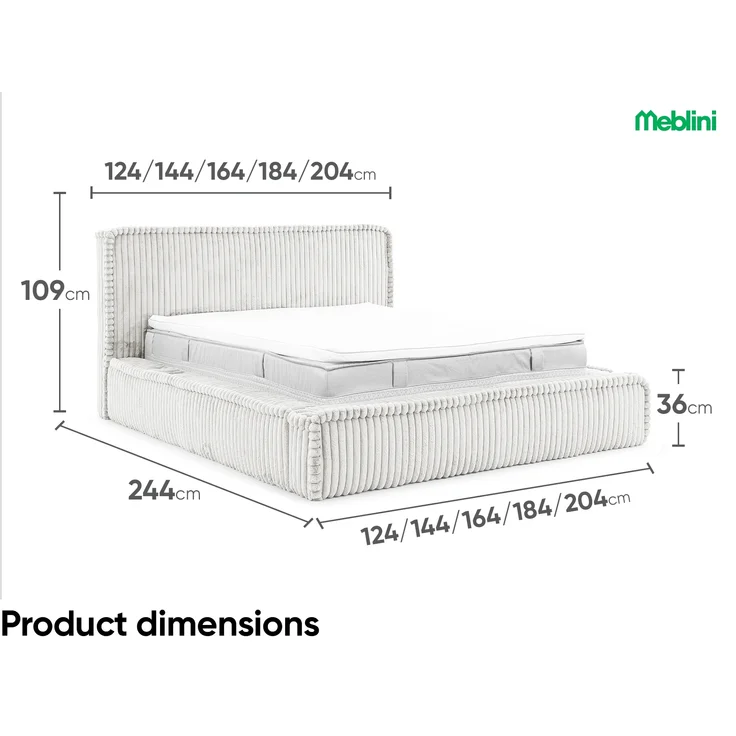 MEBLINI Polsterbett 200x200 mit Lattenrost mit Matratze - MESUT - Hellgrau Cordstoff - Bubble Bett - Cloud Bett - Marshmallow Bed - Kopfteil Bett mit Stauraum – Bild 7