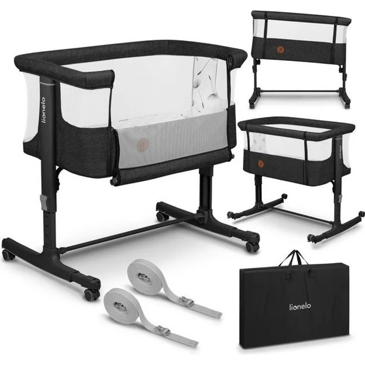 Lionelo Aurora 3 in 1 Babybett bis 9 kg, Beistellbett, Wiege, Höhenverstellug und Einstellung der Neigung der Matratze, 4 Räder mit Bremse Ergonomische Matratze Tasche – Bild 2