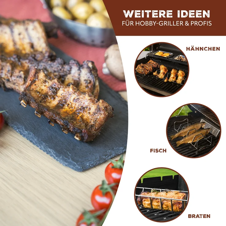 2in1 Spare Ribs- und Bratenhalter 2er Set, Rippchenhalter mit Tragegriffen, aus rostfreiem Edelstahl – Bild 6