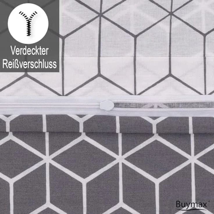Buymax Bettwäsche Bettbezug Set Sillage 100% Baumwolle, Renforce: 100% Baumwolle, 3 teilig, mit Reißverschluss, modern gestreift, Grau Weiß, 200x220 cm – Bild 5
