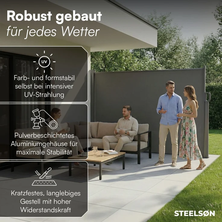 STEELSØN 'Zirella' Seitenmarkise mit Aluminium-Kassette, ausziehbar, 160x300 cm, anthrazit, Windschutz, wetterfest und blickdicht – Bild 2