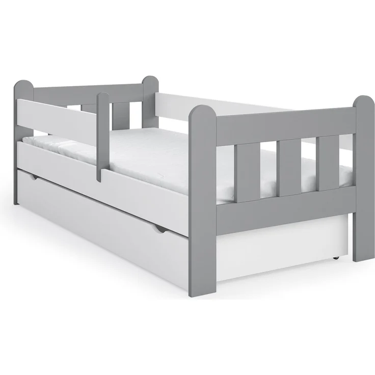 Kids Collective Kinderbett 80x160, 80x180, 90x200 cm mit Schublade, Rausfallschutz & Lattenrost, in weiß-grau 90x200 cm Mädchen Jungen Bett, optional mit Matratze – Bild 3