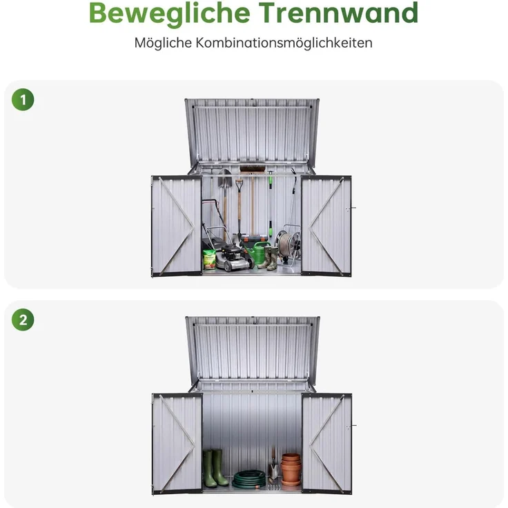 Aoxun Metallschuppen 122x63x94cm, öffnbare Vorder & Obertüren, Geräteschrank für Garten, Garage & Rasen, wetterbeständig, Schwarz – Bild 4