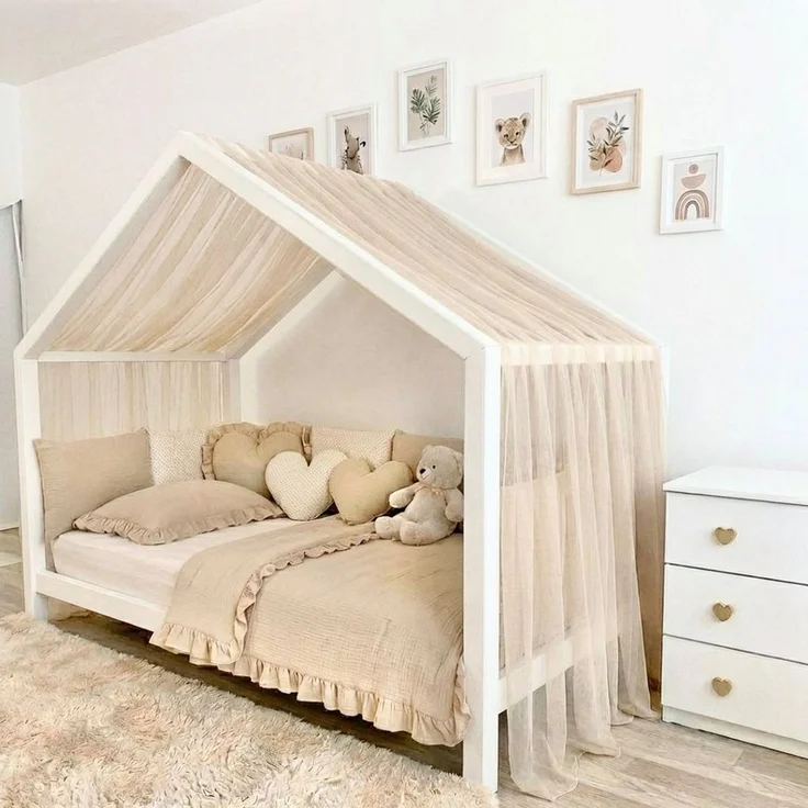 Baby Fancyroom Betthimmel Premium Hausbett Himmel aus Tüll, Betthimmel für Kinderbett, Baldachin, gekräuselt – Bild 1
