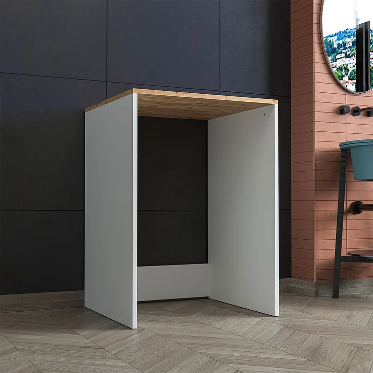 Roomart Badezimmer Waschmaschinenschrank - SERIE ATLANTIC-IV- 65 cm breit, Badezimmerschrank für Waschmaschine – 65 × 90 × 60 cm – Weiß-Eiche oder Anthrazit-Eiche – platzsparend & modern • Weiß-Eiche – Bild 4