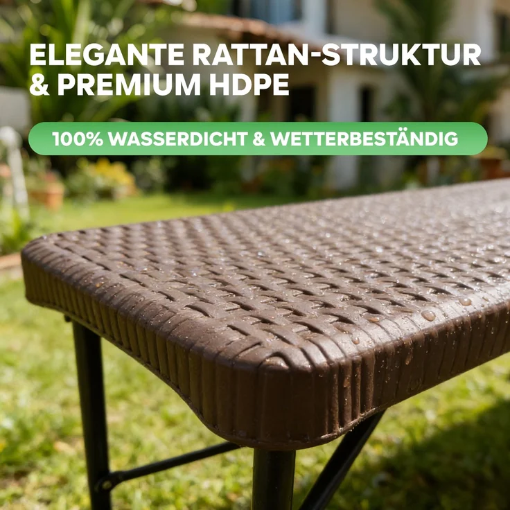 Eiryss Klappbank 2er Set, Wetterfeste Gartenbank aus HDPE mit Geflecht-Optik, Klappbare Sitzbank mit 4 Sicherheitsverriegelungen, Belastbar bis 400 kg, für Balkon, Terrasse & Camping, 180x28x43 cm – Bild 5