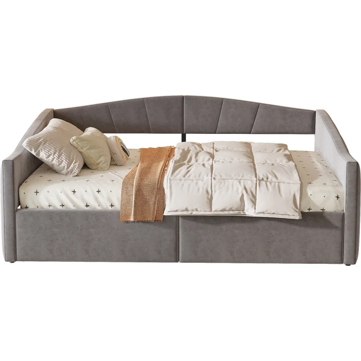 Polsterbett-Sofabett mit hydraulischem Stauraum, Lattenrost und Armlehnen, klassisches Streifendesign, vielseitiges Doppelbett, Samtstoff, 140×200 cm – Bild 9