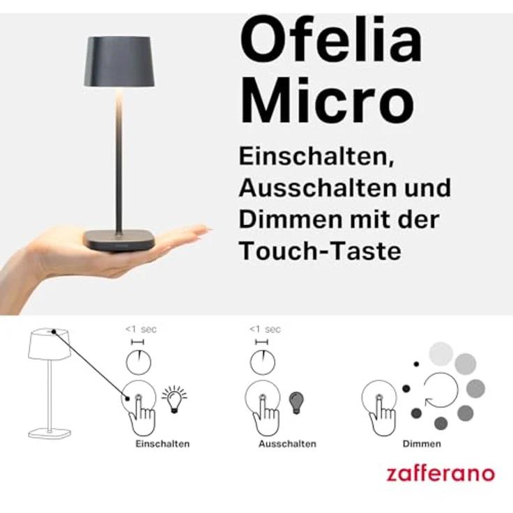 Zafferano, Ofelia Micro Lampe, Kabellose, Wiederaufladbare Tischlampe mit Touch Control, Auch für den Außenbereich Geeignet, Dimmer, 2200-3000 K, Höhe 20 cm, Farbe Corten – Bild 7