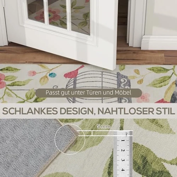 HOMCOM Teppich maschinenwaschbarer Wohnzimmerteppich rutschfester Flächenteppich, Rechteckig, Höhe: 7 mm, für Schlafzimmer, Wohnzimmer, Cremeweiß+Rosa – Bild 6