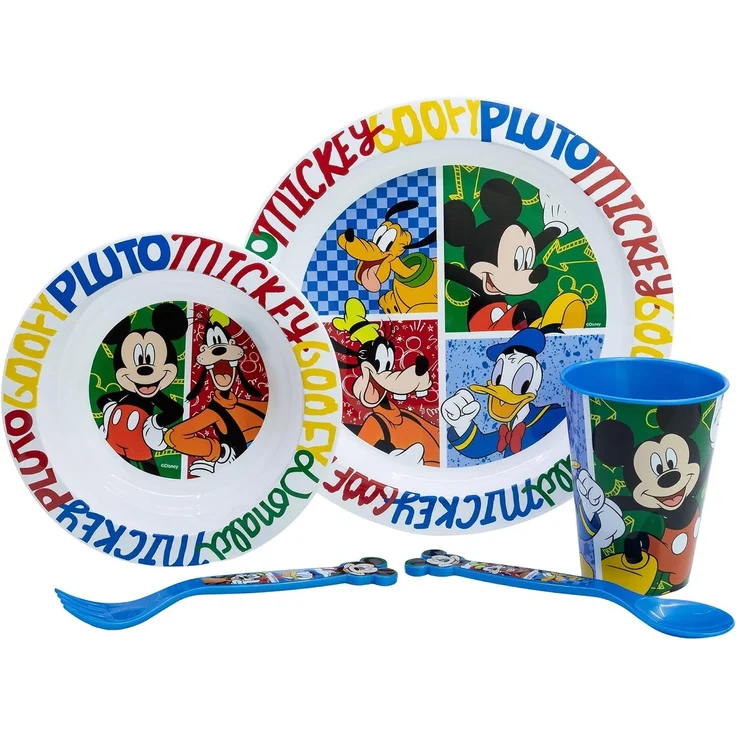 Disney Mickey Mouse Teller-Set Mikrowellengeeignet 5-teiliges Kindergeschirr mit rutschfestem Boden – Bild 2
