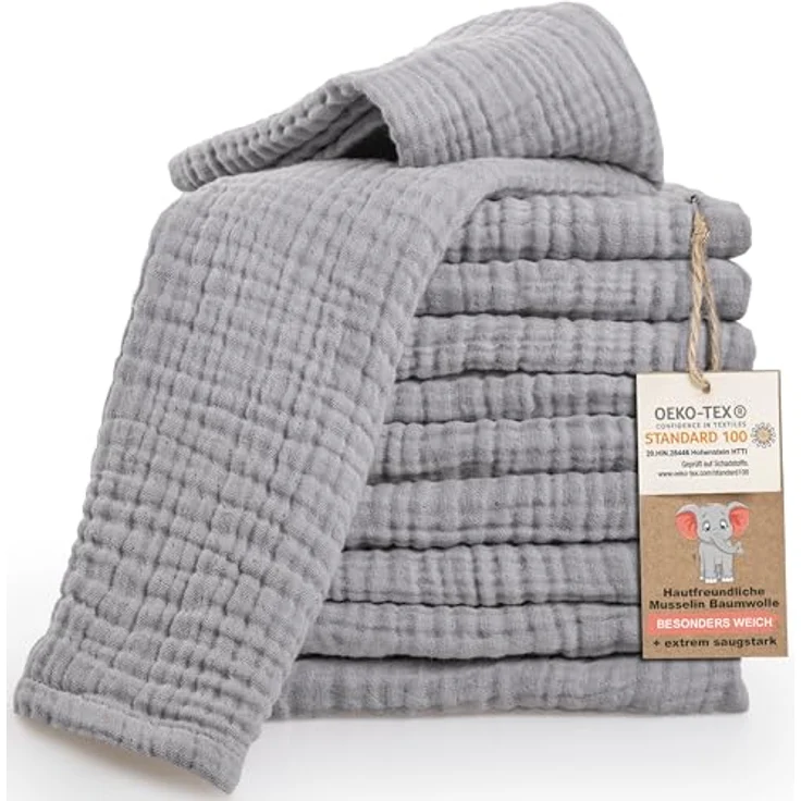 Laynenburg Spucktuch Baby 10er-Set in 30x50cm aus extra weichem Musselin - 100% Baumwolle, Musselin-tücher als Mulltücher, Mullwindeln oder Stoffwindeln – Bild 2