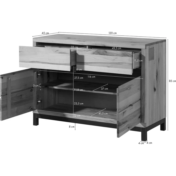 Sideboard Kernbuche 120 x 45 x 85 natur geölt VILLANDERS #111 – Bild 8