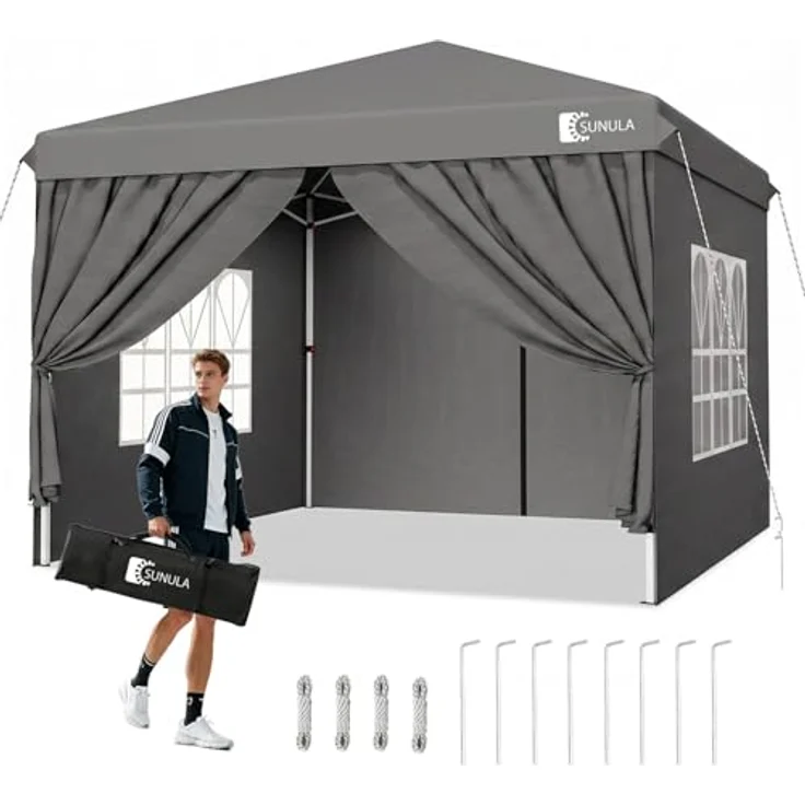 Sunula Pavillon 3x3m, wasserdicht und stabil, winterfest mit 4 Seitenwänden, Faltpavillon in Grau, für 6-8 Personen – Bild 1