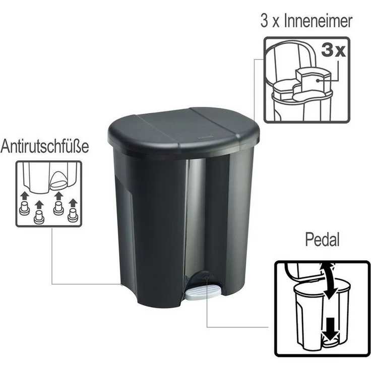 Rotho 'Duo' Mülleimer mit Deckel, Kunststoff (PP recycelt, BPA-frei), Schwarz, 26 (10 + 16) Liter – Bild 1