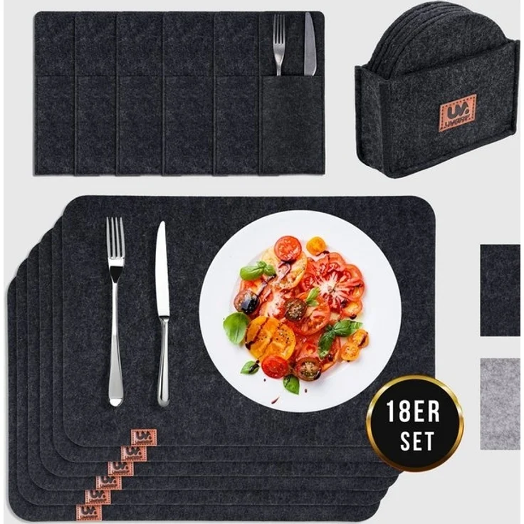 Montegoni Platzset Rutschfeste Tischset aus Filz 18er Set, abwaschbare Platzsets 44x32 cm, (Set, 18er Tischuntersetzer-Set), Platzdeckchen abwischbar – Bild 4
