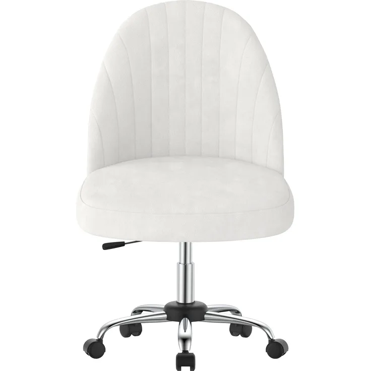 Botifly Bürostuhl ohne Armlehnen, Samt, Weiß, 8 cm Polsterung, 360° Drehbar