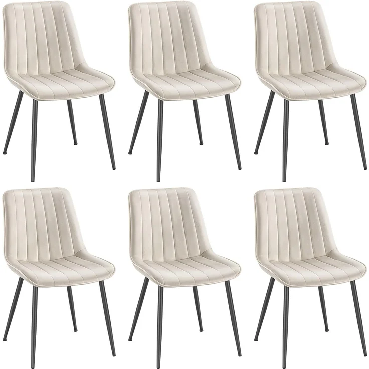 SONGMICS Esszimmerstuhl 6er Set, Küchenstuhl, Polsterstuhl, bis 120 kg belastbar, Stahlbeine, Gebogene Rückenlehne, für Esszimmer, Küche, cappuccinobeige-tintenschwarz – Bild 1