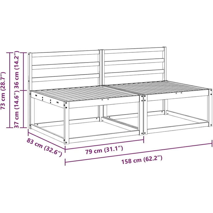 vidaXL 2 Stück Outdoor Mittelsofa Massivholz Akazie Natur 900536 – Bild 3