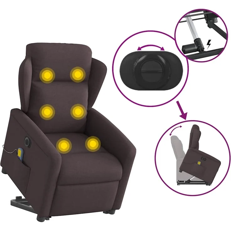vidaXL Elektrischer Massagesessel mit Aufstehhilfe Dunkelbraun Stoff 3303169 – Bild 7