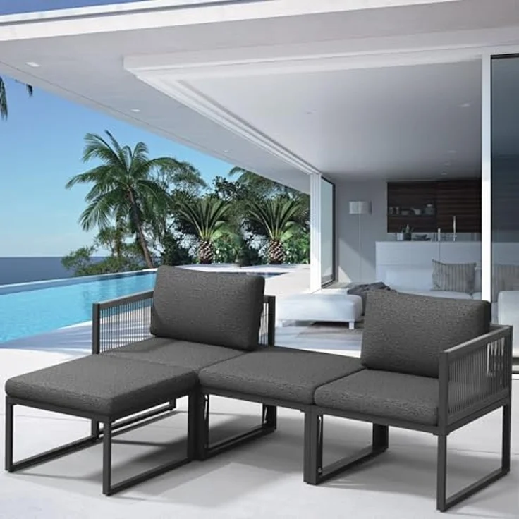 Mucola Sitzgruppe Aluminium Balkonset Lounge wetterfest Anthrazit Gartenliege Tisch Balkonmöbel Terrasse Outdoor-Möbel – Bild 2