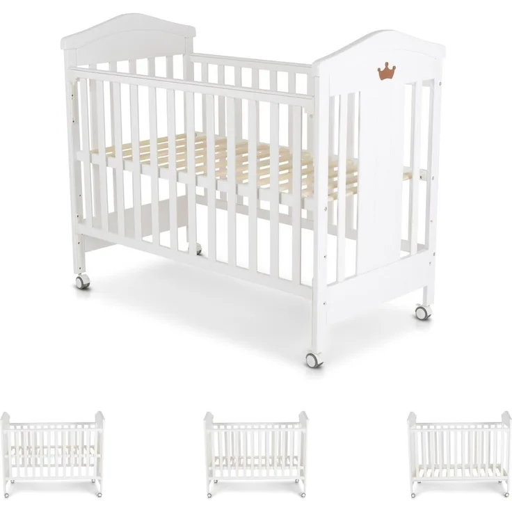Cangaroo Babybett Wing 120 x 60 cm Gitterbett Buchenholz Räder 3 Höhenpositionen weiß