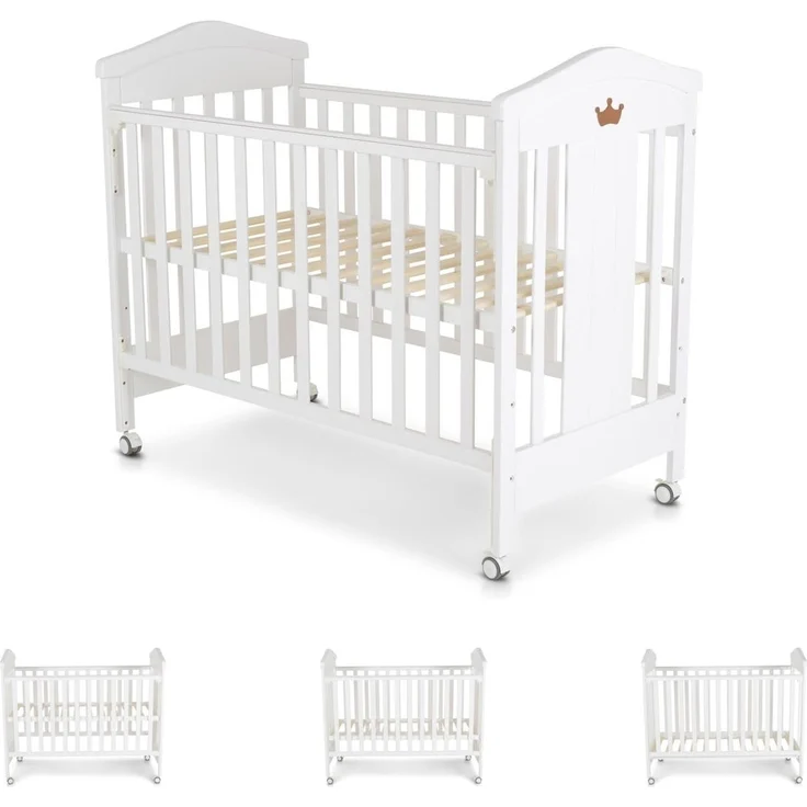 Cangaroo Babybett Wing 120 x 60 cm Gitterbett Buchenholz Räder 3 Höhenpositionen weiß – Bild 1