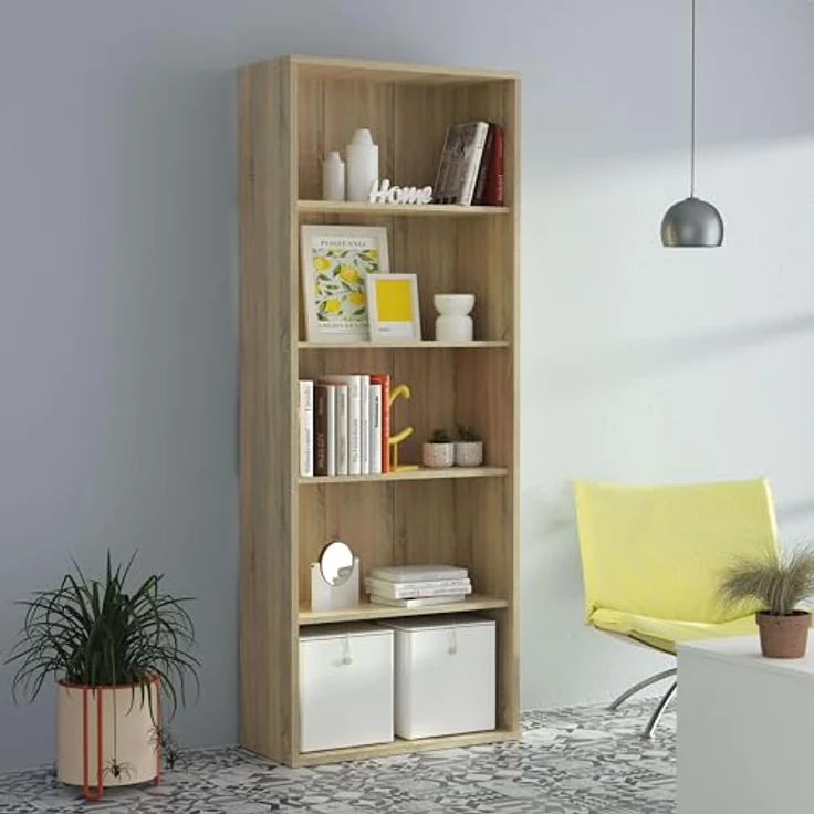 Muebles Pitarch | Bücherregal für Büro oder Arbeitszimmer mit 4 Regalen, Wohnzimmer-Bücherregal, Cambrian Eiche, 196,5 x 75,5 x 33 cm (Höhe x Breite x Tiefe), einfach, elegant und robust – Bild 3