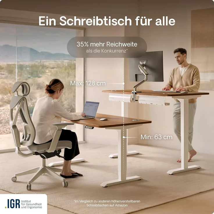 Desktronic HomePro Höhenverstellbarer Schreibtisch 120 × 60 cm – Elektrischer Schreibtisch Mit Zwei Elektrischen Motoren, Touchscreen-Steuerung und Integrierten USB-A- und USB-C-Ladeanschlüssen – Bild 7