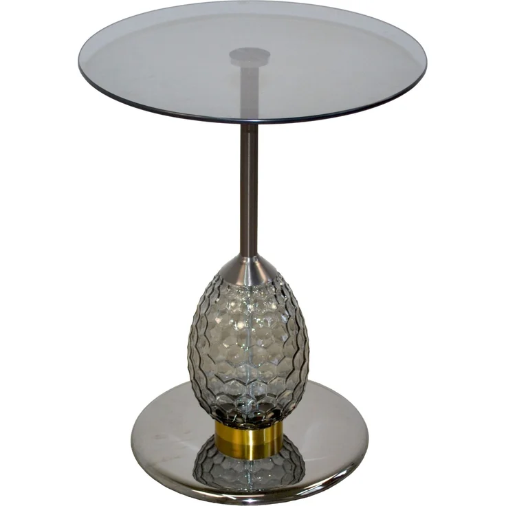 Moderner Beistelltisch Rund Ø45cm Glas Metall Schwarz/Gold Titan Chrom Grauglas – Bild 3