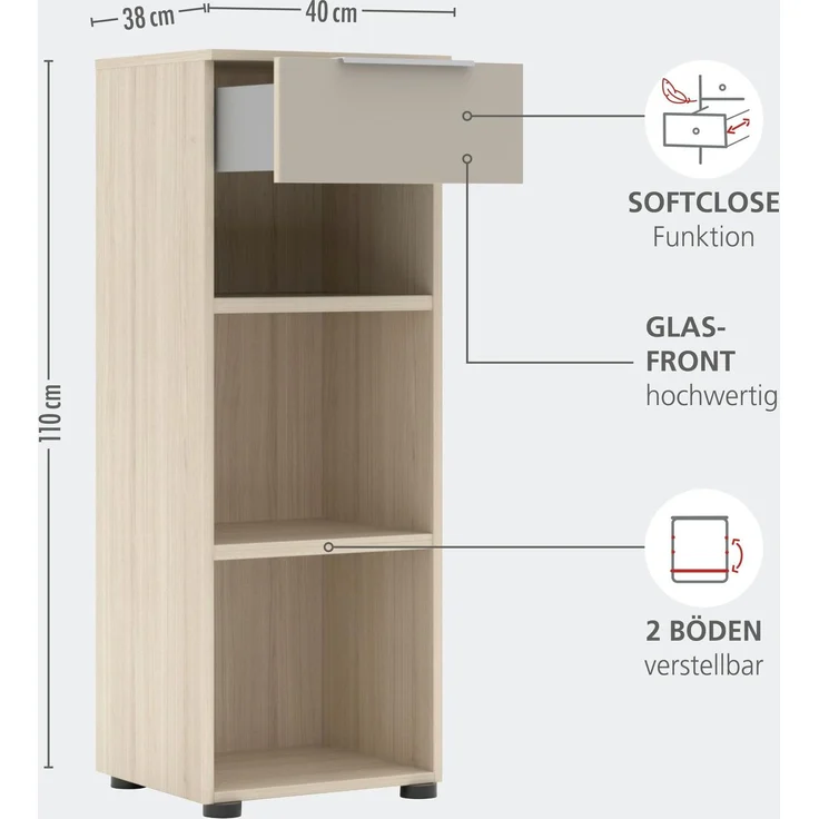 Büroregal SANTORIN 40 cm Riva Eiche & Glas Cashmere 110 cm Hoch – Bild 3