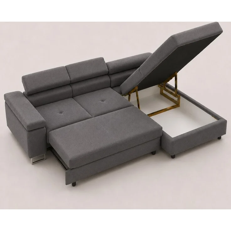 KRISAN MÖBEL Ecksofa L-Form ALVARO in Grau 275 x 90 x 202 cm mit Schlaffunktion und Bettkasten Rechts – Bild 3
