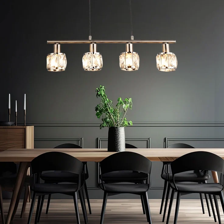 Hängeleuchte, Glaskristalle klar, Chrom, L 60 cm – Bild 4