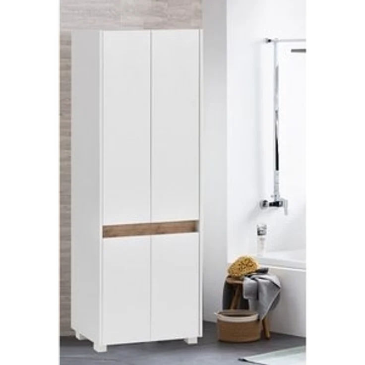 Lomadox Hochschrank Corato Weiß mit Blende in Absetzung Wildeiche Nb. 56,9/164,5/33 cm – Bild 6