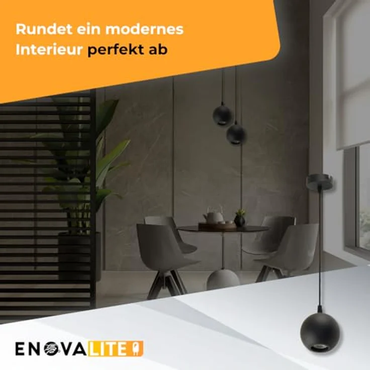 ENOVALITE Pendelleuchte GLOBE Schwarz, 1-flammige Deckenlampe mit GU10 Fassung, Ø100mm, 100cm Pendellänge – Bild 7