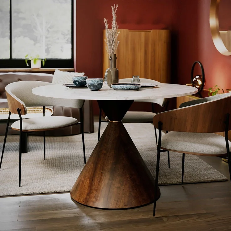 Kare Design Tisch Cono, Braun/Weiß, 120cm Durchmesser, Esstisch, Platz für 4-6 Personen, Stahlgestell in Holzoptik, Esszimmer, Wohnzimmer, Rund – Bild 2