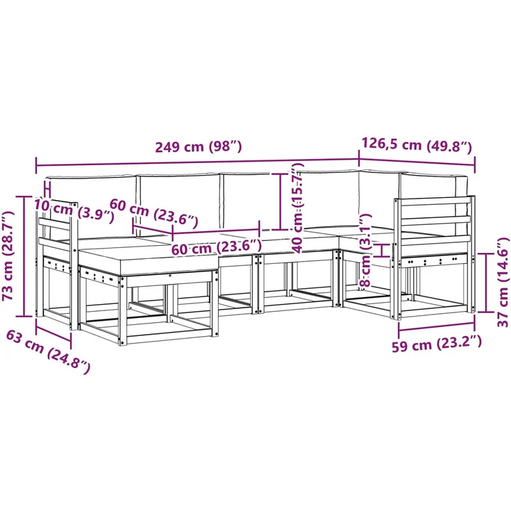 vidaXL Outdoor-Sofagarnitur mit Kissen 6 pcs Natur und Anthrazit 3366625 – Bild 9